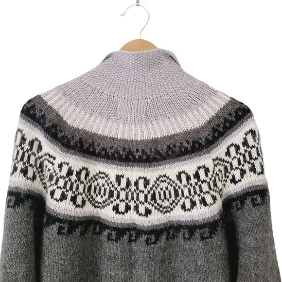 Vintage 100% Alpaca Cardigan Gray Handmade Fair Isle Size‎ Small grandpa Granny - Picture 4 of 8